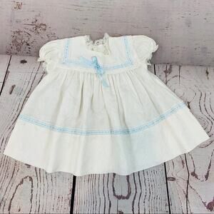 C.I Castro and Co. white & blue lace ribbon dress